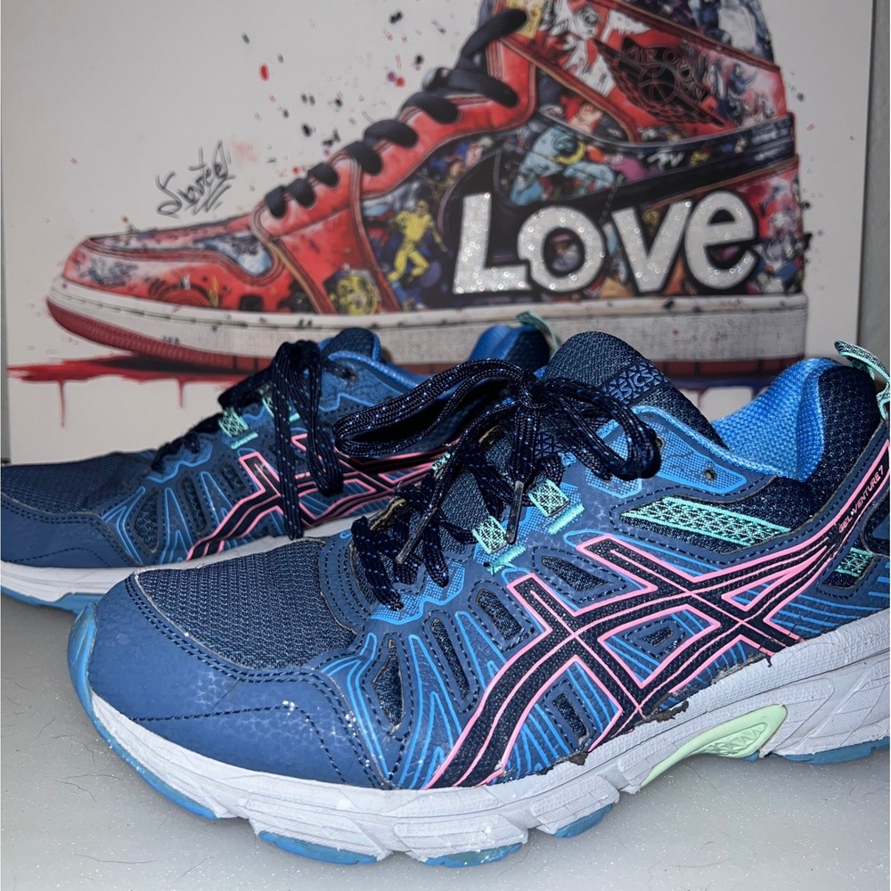 ASICS Gel-Venture 7 Running Shoes Womens 8.5 Blue Pink 1012A476 Good Trail Mesh